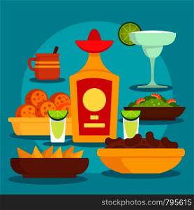 Tequila food concept background. Flat illustration of tequila food vector concept background for web design. Tequila food concept background, flat style