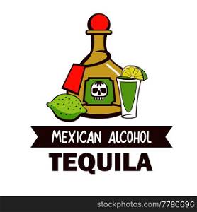 Tequila. Popular Mexican alcoholic drink. Cactus vodka .Vector illustration in cartoon style.