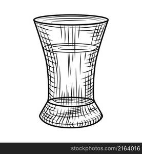 Tequila shot isolated on white background. Full shot glass of alcohol. Vintage engraved style. Vector illustration. Tequila shot isolated on white background. Full shot glass of alcohol.