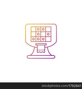Terminal based lottery game gradient linear vector icon. Electronic gambling machine. Printing tickets. Thin line color symbols. Modern style pictogram. Vector isolated outline drawing. Terminal based lottery game gradient linear vector icon