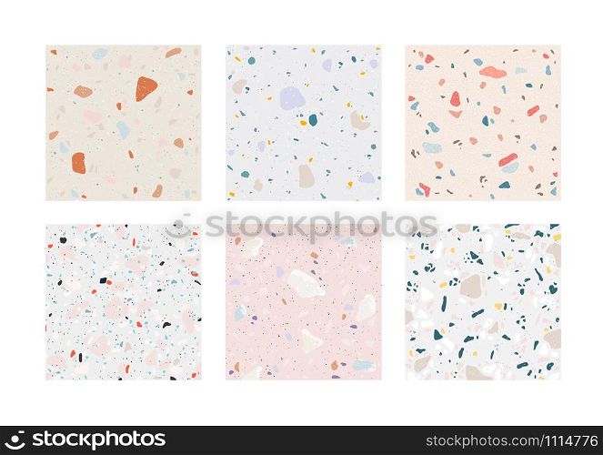 Terrazzo concrete pattern. Granite floor with rock elements, stone texture interior decoration. Vector minimalistic abstract trendy textiles and other materials texture for fragment home interiors. Terrazzo concrete pattern. Granite floor with rock elements, stone texture interior decoration. Vector minimalistic abstract texture