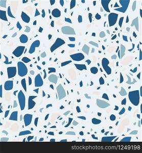 Terrazzo Floor Flat Seamless Pattern Marble Abstract Backdrop Vector Architecture Design Illustration Advertising Promotional Texture Traditional Venetian Flooring Material Layout Template. Blue White Flat Terrazzo Floor Seamless Pattern