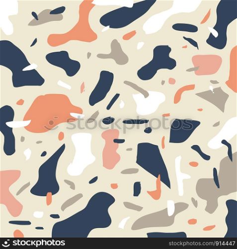 Terrazzo flooring seamless pattern background. Texture classic italian of floor in Venetian style of granite, natural stone, marble, concrete, glass and quartz. Vector illustration