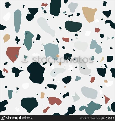 Terrazzo flooring vector seamless pattern in bright colors. Texture of classic italian type of floor in Venetian style composed of natural stone, granite, quartz, marble, glass and concrete