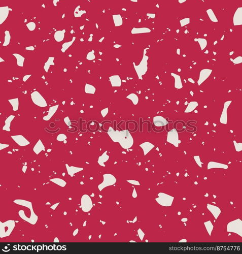 Terrazzo flooring vector seamless pattern in viva magenta colors. Texture of classic italian type of floor in Venetian style composed of natural stone, granite, quartz, marble, glass and concrete