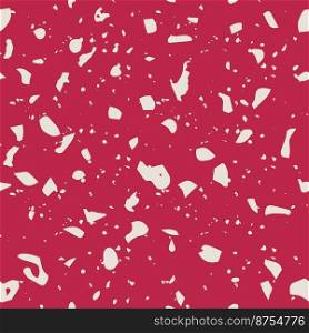 Terrazzo flooring vector seamless pattern in viva magenta colors. Texture of classic italian type of floor in Venetian style composed of natural stone, granite, quartz, marble, glass and concrete