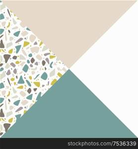 Terrazzo pattern design with hand drawn rocks and geometric shapes. Abstract modern background, flat vector illustration