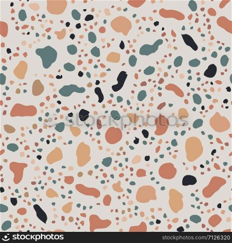 Terrazzo seamless pattern. Chaotic mosaic stone pieces endless texture. Textile, tile design, fabric print, wrapping paper, wallpaper, flooring. Vector illustration.. Terrazzo seamless pattern