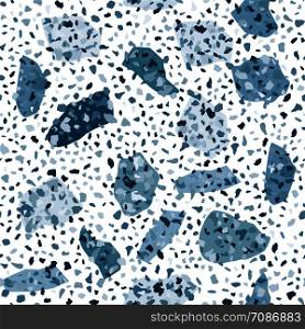 Terrazzo seamless pattern design. Modern collage. Marble wallpaper on white background. Natural stone, granite, quartz shapes. Stone backdrop textured. Vector illustration. Terrazzo seamless pattern design. Marble modern collage.