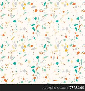 Terrazzo seamless pattern design with hand drawn rocks. Abstract modern background, flat vector illustration