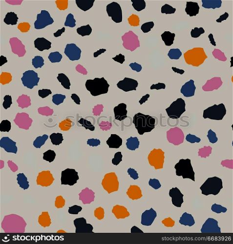 Terrazzo seamless pattern. Imitation of a Venetian stone floor with granite and quartz chips for the house. The texture is suitable for textiles, prints, packaging design. Vector illustration.. Terrazzo seamless pattern. Imitation of a Venetian stone floor