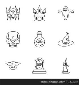 Terrible holiday icons set. Outline illustration of 9 terrible holiday vector icons for web. Terrible holiday icons set, outline style