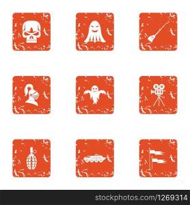 Terrible movie icons set. Grunge set of 9 terrible movie vector icons for web isolated on white background. Terrible movie icons set, grunge style