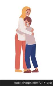 Terrified mom and son semi flat color vector characters. Standing figures. Full body people on white. Crying and shocked family simple cartoon style illustration for web graphic design and animation. Terrified mom and son semi flat color vector characters