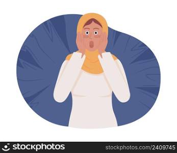 Terrified woman 2D vector isolated illustration. Screaming in terror. Feeling scared flat character on cartoon background. Horror stricken lady colourful scene for mobile, website, presentation. Terrified woman 2D vector isolated illustration