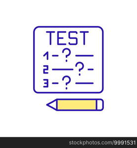 Test prep RGB color icon. Exam preparation. Educational course. Tutoring service. Online practice. Preparing for final exams. Certification preparation courses. Isolated vector illustration. Test prep RGB color icon