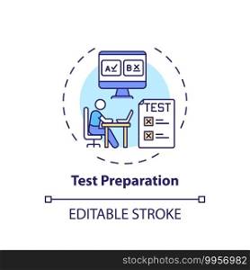 Test preparation concept icon. Online teaching jobs types. Increase students performance on standardized tests idea thin line illustration. Vector isolated outline RGB color drawing. Editable stroke. Test preparation concept icon