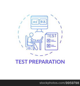 Test preparation concept icon. Online teaching jobs types. Increase students performance on standardized exams idea thin line illustration. Vector isolated outline RGB color drawing. Test preparation concept icon