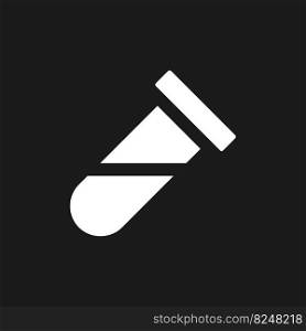 Test tube dark mode glyph ui icon. Lab research. Scientific instrument. User interface design. White silhouette symbol on black space. Solid pictogram for web, mobile. Vector isolated illustration. Test tube dark mode glyph ui icon
