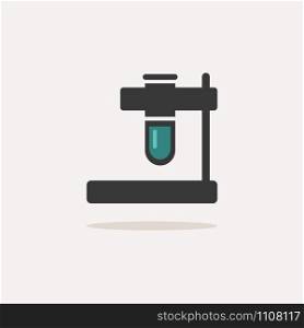Test tube. Icon with shadow on a beige background. Pharmacy flat vector illustration