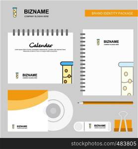 Test tube Logo, Calendar Template, CD Cover, Diary and USB Brand Stationary Package Design Vector Template