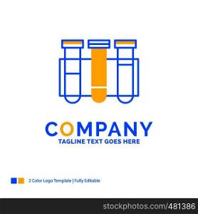 Test, Tube, Science, laboratory, blood Blue Yellow Business Logo template. Creative Design Template Place for Tagline.
