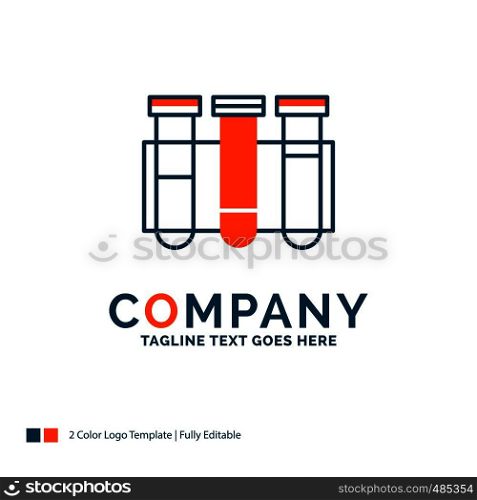 Test, Tube, Science, laboratory, blood Logo Design. Blue and Orange Brand Name Design. Place for Tagline. Business Logo template.