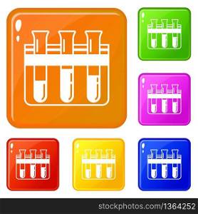 Test tube stand icons set collection vector 6 color isolated on white background. Test tube stand icons set vector color
