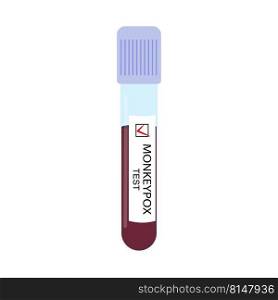 Test tube with a blood s&le with a positive test for monkeypox virus close-up isolated on a white background. Vector illustration.. Test tube with a blood s&le, test for monkeypox
