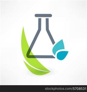 Test tube with leaf icon. The concept of organic chemistry. Logo design.