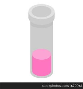 Test tube with pink liquid icon. Isometric of test tube with pink liquid vector icon for web design isolated on white background. Test tube with pink liquid icon, isometric style