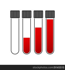 Test tubes design with blood, icon set. The concept of science, chemistry, analyzes, symbols of medicine and laboratory research. Vector illustration.