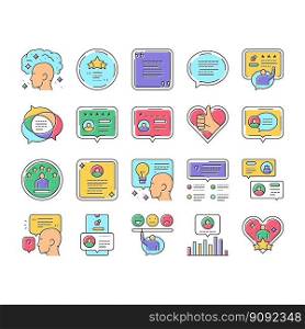 testimonial customer review icons set vector. feedback opinion, comment online, bubble service, concept business, client survey testimonial customer review color line illustrations. testimonial customer review icons set vector