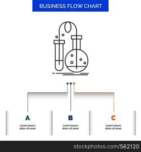 Testing, Chemistry, flask, lab, science Business Flow Chart Design with 3 Steps. Line Icon For Presentation Background Template Place for text. Vector EPS10 Abstract Template background