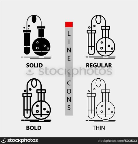 Testing, Chemistry, flask, lab, science Icon in Thin, Regular, Bold Line and Glyph Style. Vector illustration. Vector EPS10 Abstract Template background