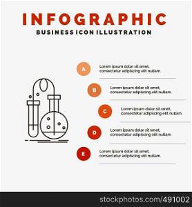 Testing, Chemistry, flask, lab, science Infographics Template for Website and Presentation. Line Gray icon with Orange infographic style vector illustration. Vector EPS10 Abstract Template background