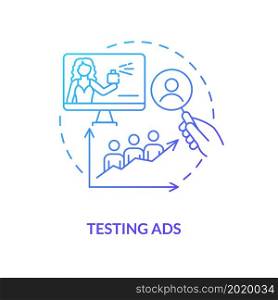 Testing commercials concept icon. Sales increase strategy. Customer preference analysis. Advertising optimization abstract idea thin line illustration. Vector isolated outline color drawing. Testing commercials concept icon
