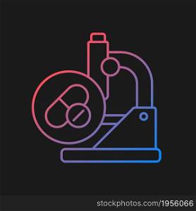 Testing drugs gradient vector icon for dark theme. Potential treatment development. Studying new medications. Thin line color symbol. Modern style pictogram. Vector isolated outline drawing. Testing drugs gradient vector icon for dark theme