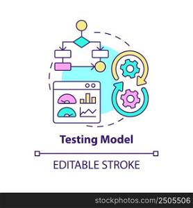Testing model concept icon. Problem solving step in machine learning abstract idea thin line illustration. Isolated outline drawing. Editable stroke. Arial, Myriad Pro-Bold fonts used. Testing model concept icon