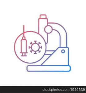 Testing vaccines gradient linear vector icon. Laboratory research. Producing effective vaccines. Preclinical trials. Thin line color symbol. Modern style pictogram. Vector isolated outline drawing. Testing vaccines gradient linear vector icon