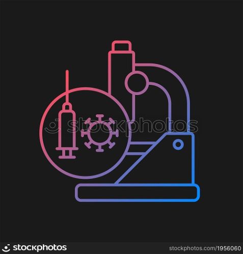 Testing vaccines gradient vector icon for dark theme. Laboratory research. Producing safe and effective vaccines. Thin line color symbol. Modern style pictogram. Vector isolated outline drawing. Testing vaccines gradient vector icon for dark theme