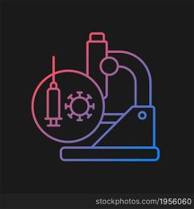 Testing vaccines gradient vector icon for dark theme. Laboratory research. Producing safe and effective vaccines. Thin line color symbol. Modern style pictogram. Vector isolated outline drawing. Testing vaccines gradient vector icon for dark theme