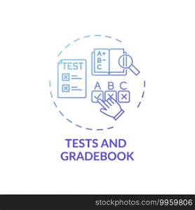 Tests and gradebook concept icon. Online course management system elements. Way to check overall knowledge of student idea thin line illustration. Vector isolated outline RGB color drawing. Tests and gradebook concept icon
