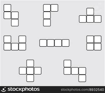 Tetris element set linear design. Block tetris, play cube geometric, puzzle square, building meccano. Vector abstract flat design illustration. Tetris element set linear design