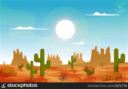 Texas California Mexico Desert Country Cactus Travel Vector Flat Design Illustration
