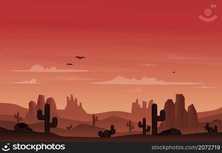 Texas California Mexico Desert Country Cactus Travel Vector Flat Design Illustration