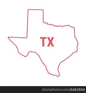 Texas US state map red outline border. Vector illustration isolated on white. Two-letter state abbreviation.. Texas US state map red outline border. Vector illustration. Two-letter state abbreviation