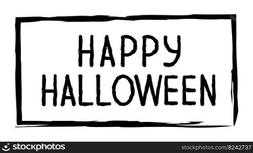Text banner with the inscription for the holiday. Happy Halloween party. Trick or treat. Pattern with a texture in a simple grunge frame with a spiders web. Vector illustration in black and white. Text banner with the inscription for the holiday. Happy Halloween party. Trick or treat. Pattern with a texture in a simple grunge frame with a spiders web. Vector illustration in black and white.