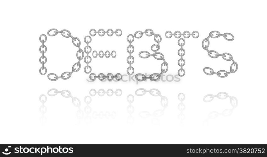 text debts created from chain on white background, vector, isolated. text debts created from chain