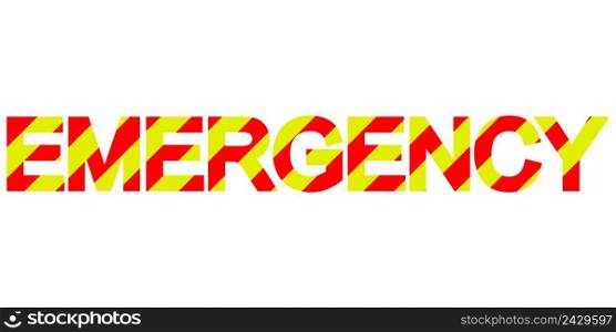 Text emergency diagonal stripes red and yellow, vector emergency word